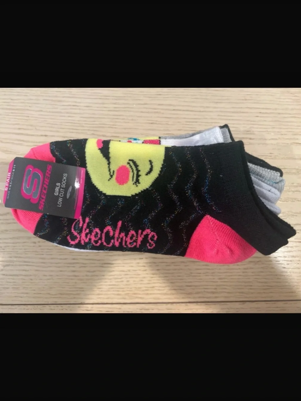 Skechers Grey No-Show Socks with Teal Logo and Multicolor Floral Accent